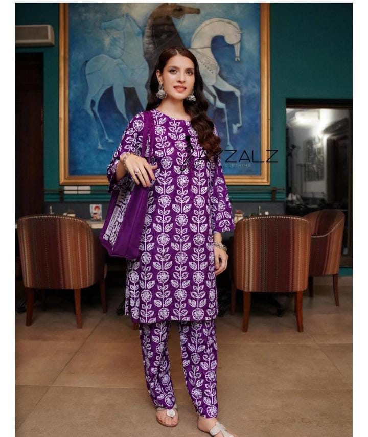ARCANE THREADS-WITH PRINTED DRESS WITH BAG