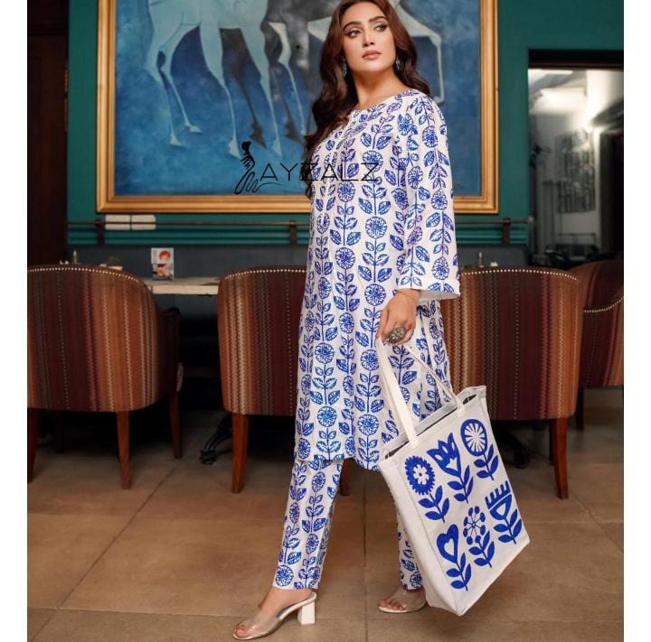 ARCANE THREADS-WITH PRINTED DRESS WITH BAG