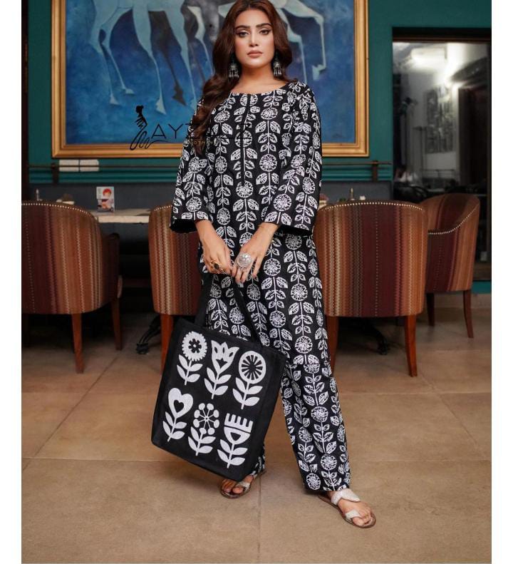 ARCANE THREADS-WITH PRINTED DRESS WITH BAG